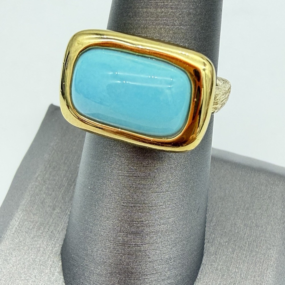 Vtg MICHELLE ALBALA Turquoise Ring Sterling Silver 925 Modernist Statement S 7